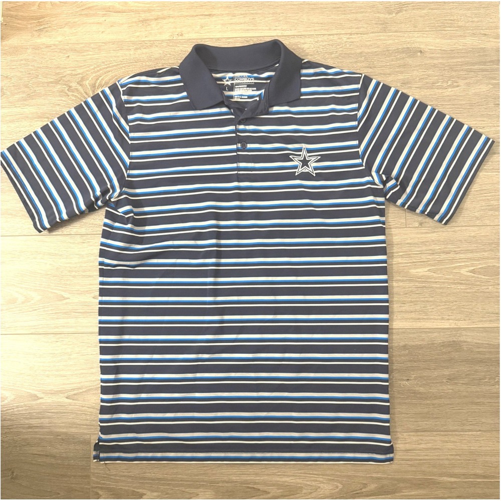 Dallas Cowboys Polo Shirt Large Navy Blue Striped Gameday Sporty Football Fan